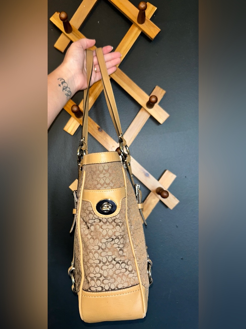 Coach Signature Jacquard Leather Gallery Shoulder Tote Bag Iconic Mini Kissing C - Picture 10 of 16